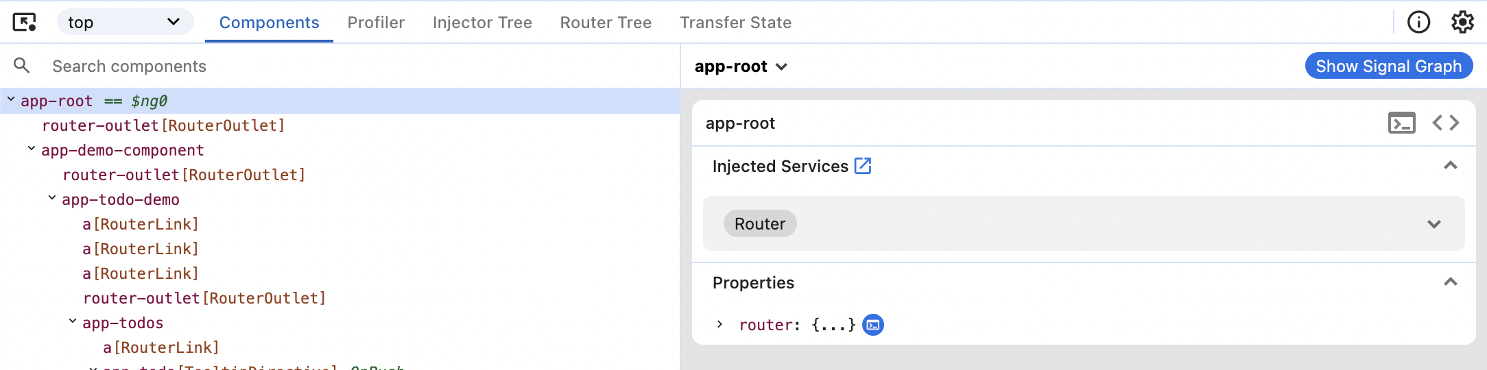 A screenshot of the top of Angular DevTools illustrating two tabs in the upper-left corner, one labeled 'Components' and another labeled 'Profiler'.